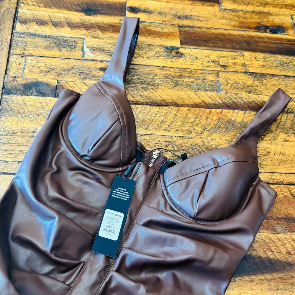 Fashion Nova Chocolate Faux Leather Mini Dress - Picture 5 of 12